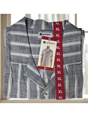 NWT Sperry Mens Camp Collar Shirt Navy Size XL